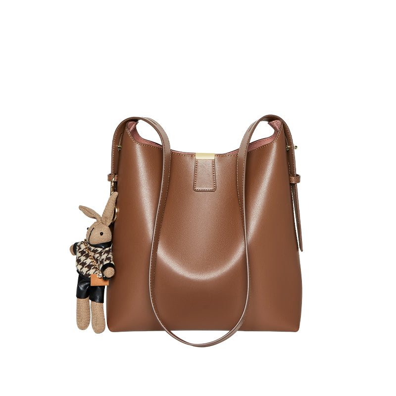 Minimalist Genuine Leather Bucket Shoulder Bag